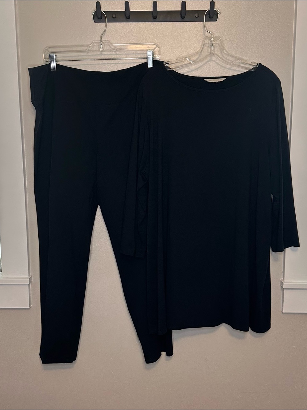 Laura Ashley Black Ponte Leggings and Long Sleeve Top Set